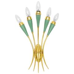 Five-Arm Brass and Lacquered Italian Sconce, 1950s 9