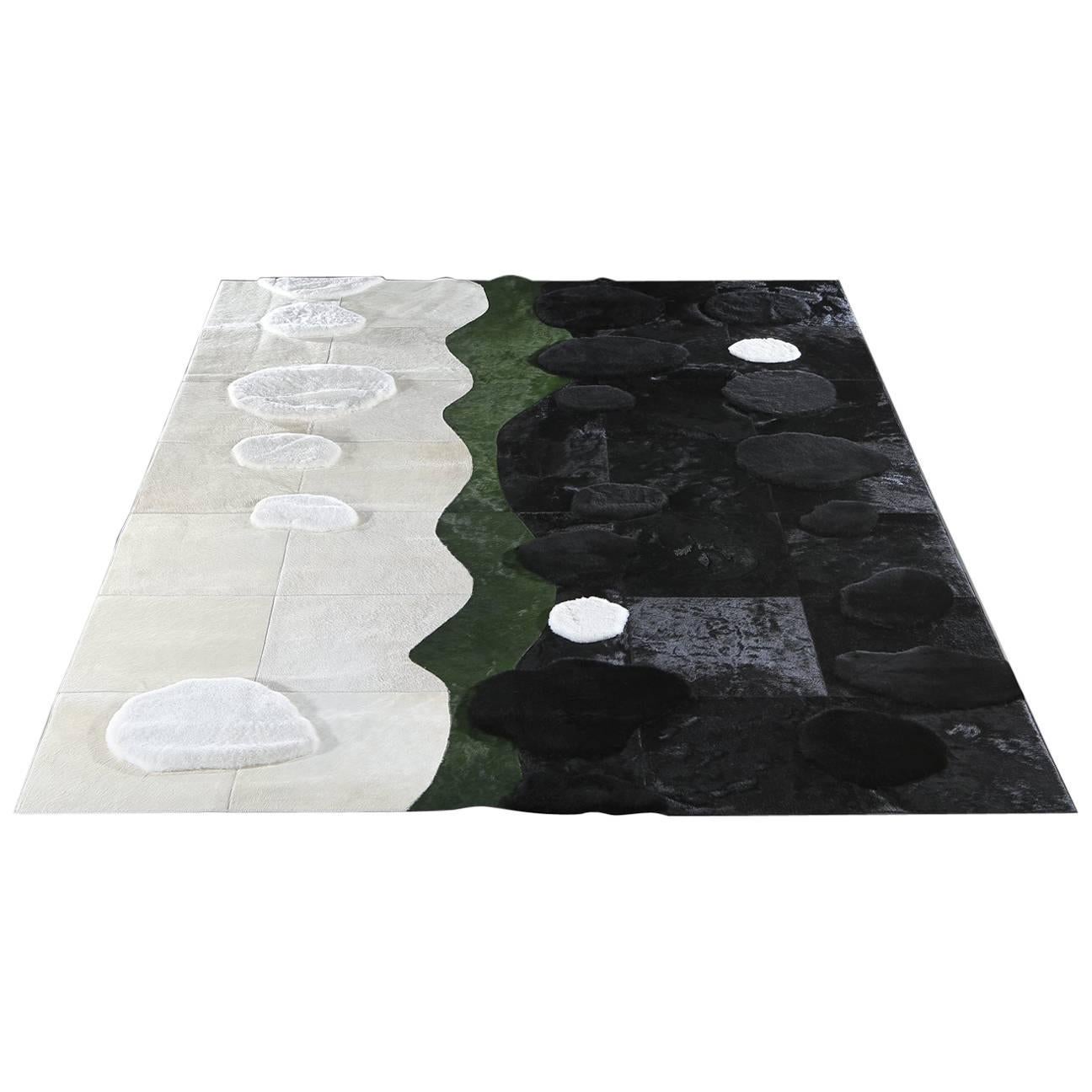 Cowhide and Shearling Rug "Promenade" For Sale
