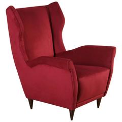 Armchair Springs Foam Velvet Vintage Manufactured in Italy, 1950s