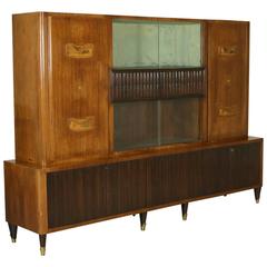 Cabinet Paolo Buffa Style Glass Mahogany Veneer Brass Vintage, Italy, 1950s 2