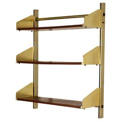 Hanging Bookcase by Feal Brass Mahogany Veneer Vintage, Italy