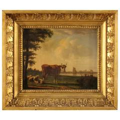 19th Century Flemish Painting Bucolic Landscape