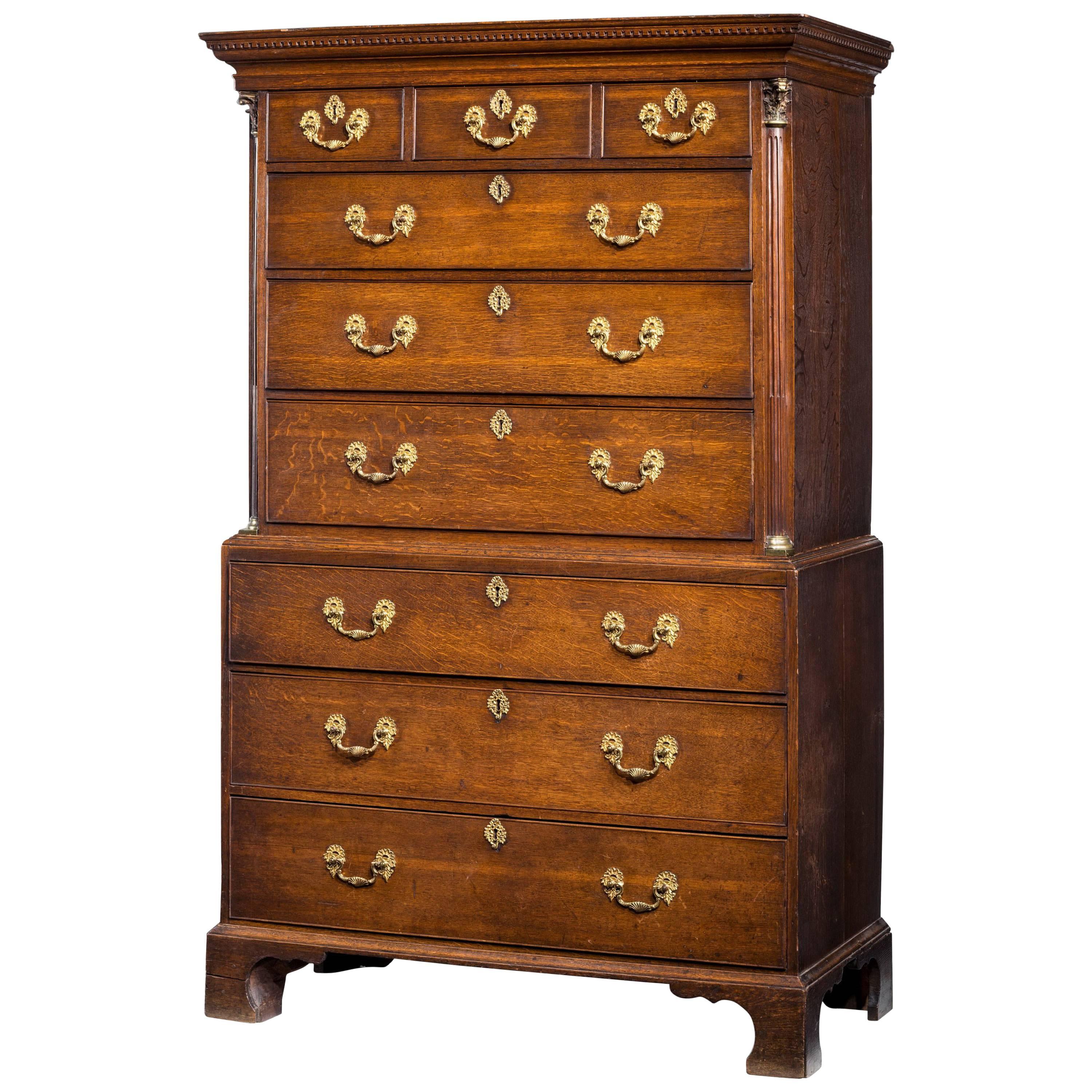 George III Period Oak Chest on Chest