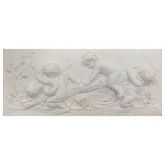 Bas Relief In Plaster Children playing on a swing