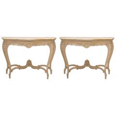 Pair of 19th Century Cream-Painted Beechwood Console with Siena Marble Tops