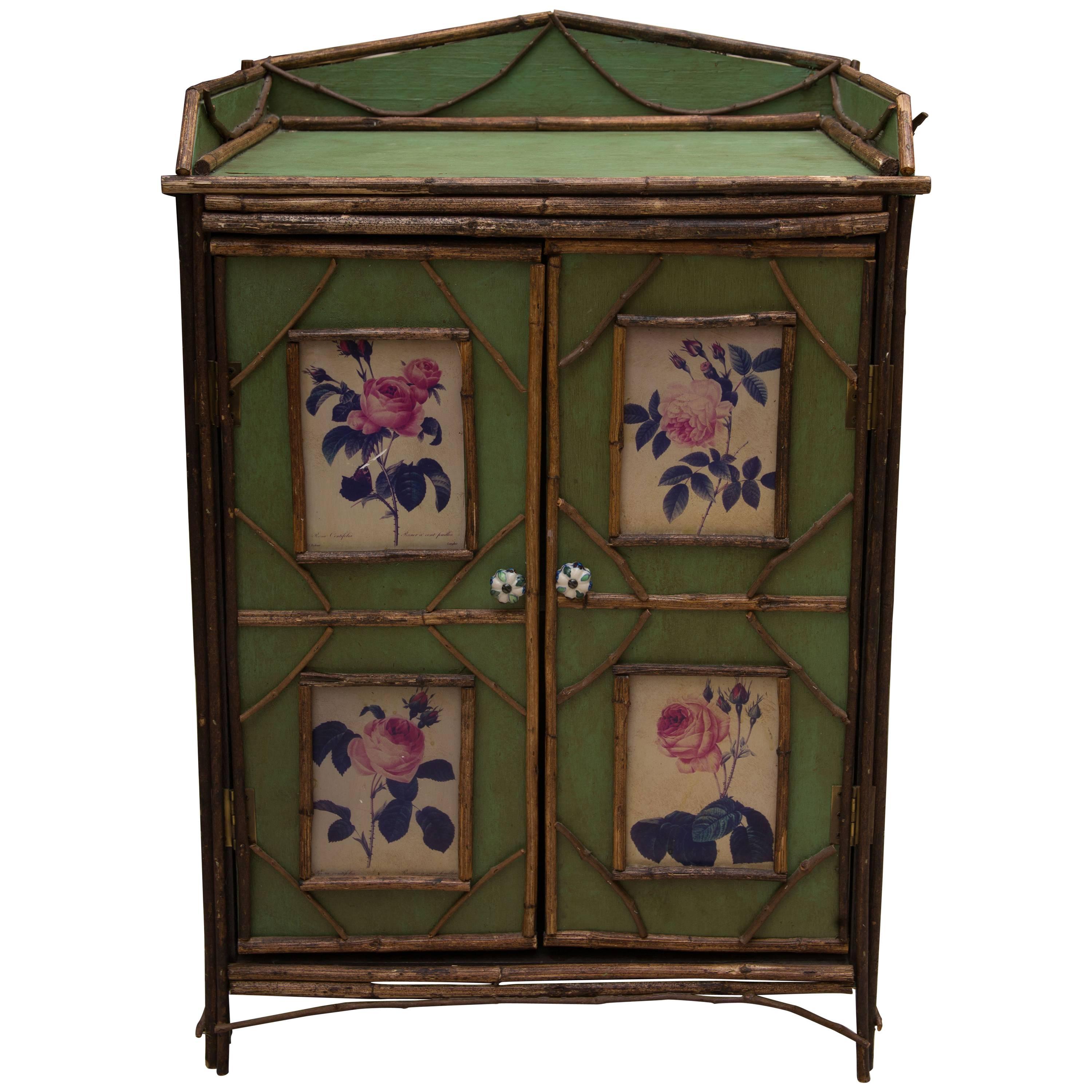 19th Century Green Painted Cottage Cabinet