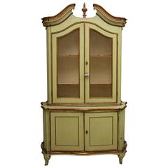 19th Century French Louis XV Green Painted and Parcel Gilt Cabinet