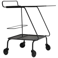 Retro Mathieu Mategot, Serving Cart, Tea Trolley, Lacquered black metal, France, 1950