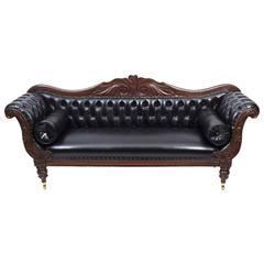 Antique William IV Mahogany and Leather Sofa, circa 1830