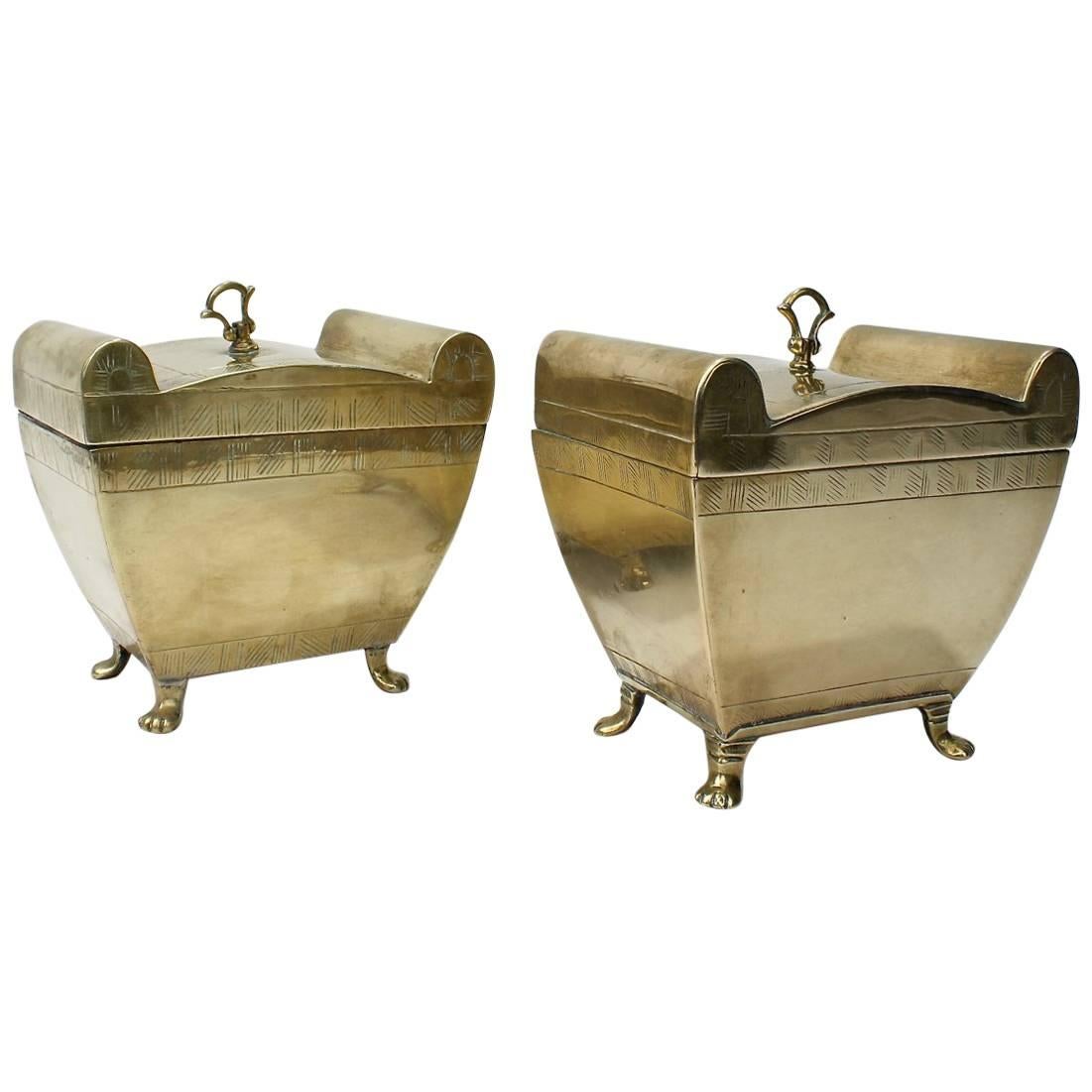 Matched Pair of English Colonial or Anglo-Indian Brass Tea Caddies