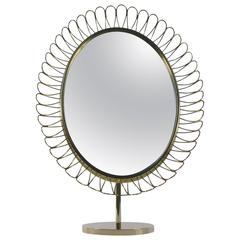 Mid-Century Oval Brass Table Mirror in the Manner of Josef Frank, 1950s