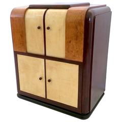 Italian Parchment and Mahogany Bar Cabinet, 1930s-1940s