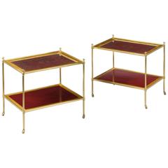 Fine Pair of Regency Style Brass Rectangular Two-Tier Tables