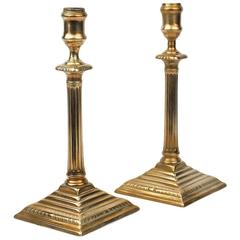 Pair of English Neoclassical George III Brass Candlesticks, 18th Century