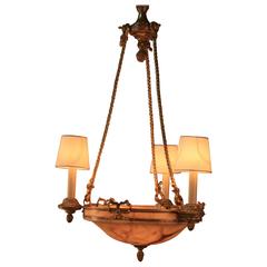 1920s Alabaster and Bronze Chandelier 1