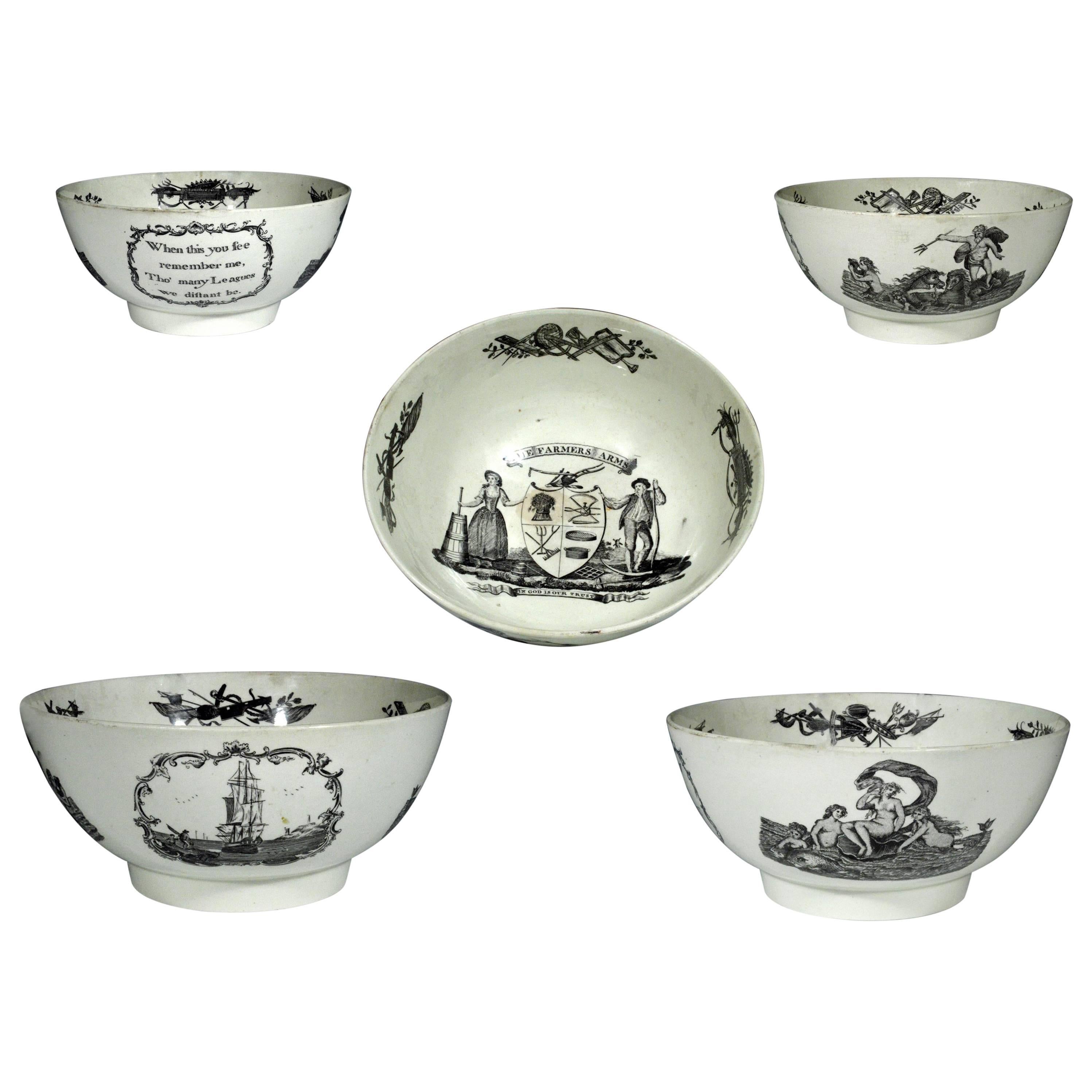 Nautical English Creamware Bowl, Probably Liverpool, circa 1780