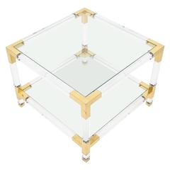 Maison Jansen Lucite and Brass Coffee or Cocktail Table