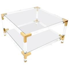 Large Maison Jansen Lucite and Brass Coffee or Cocktail Table 10