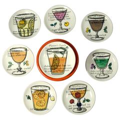 Retro Piero Fornasetti Set of Eight Coasters with Cocktail Recipes