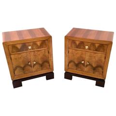 Pair of Italian Walnut Bedside Tables, 1940s