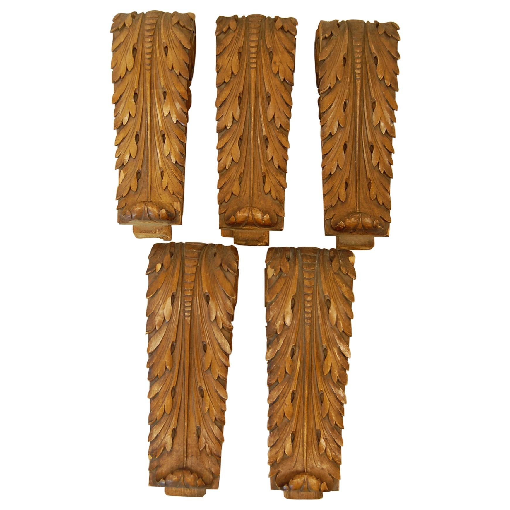 Set of Five Beechwood Carved Brackets, circa 1920s