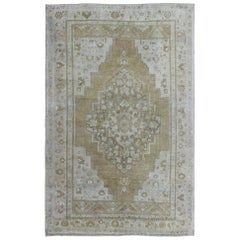 Muted Vintage Turkish Oushak Rug with Central Medallion