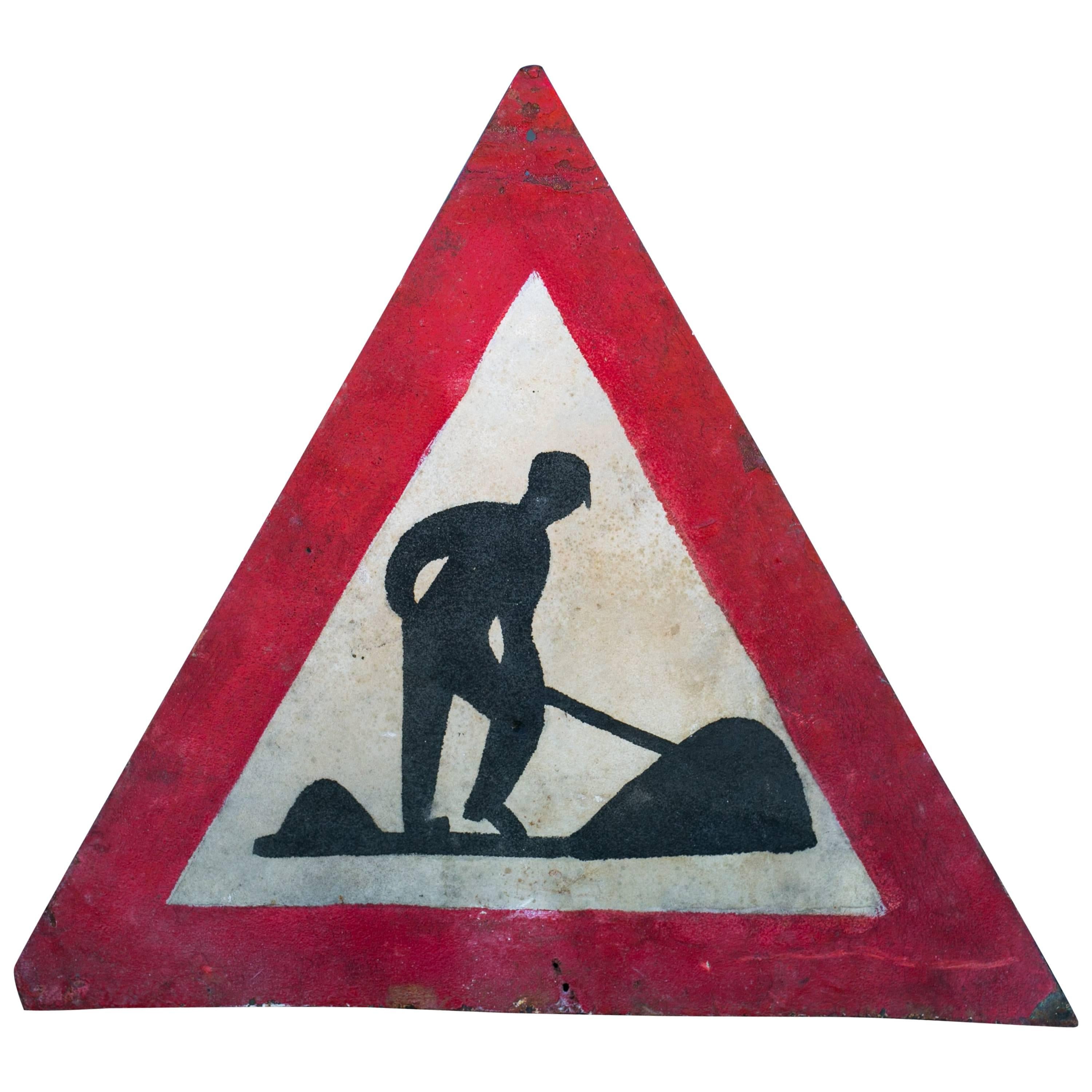 Graphic French Hand-Painted Red and Black Triangle Road Safety Sign, circa 1930