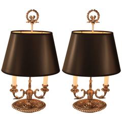 Pair of Silver or Bronze Bouillotte Desk Lamps