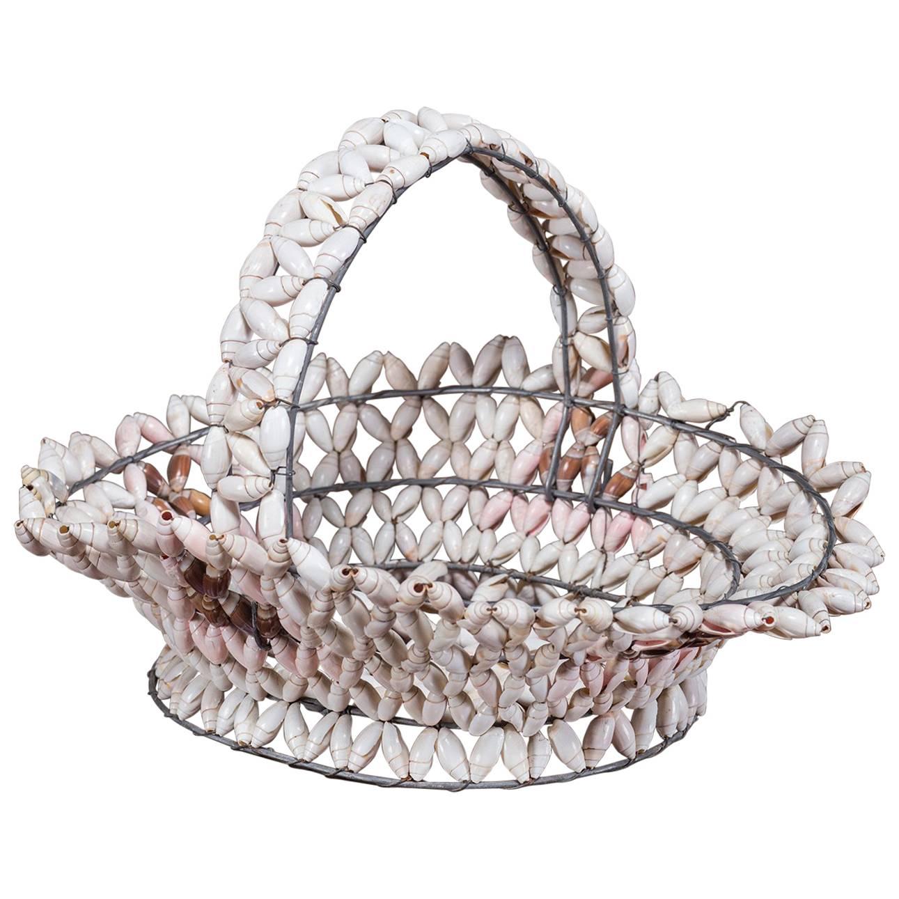 Vintage French Handmade Shell Basket, circa 1920