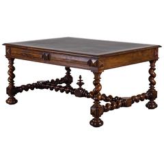 Antique French Henri II Walnut Partners Table Desk, circa 1880