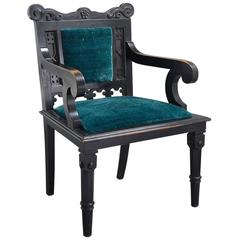 Early Victorian Ebonized Birch Armchair Antique Early Victorian Ebonized Birch Armchair