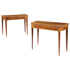 Antique Fine Pair of George III Mahogany D-Shaped Card Tables