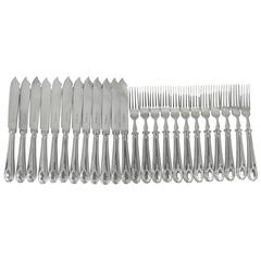Sterling Silver Fish Knives and Forks, 12 Pair Bateman Style by CJ Vander