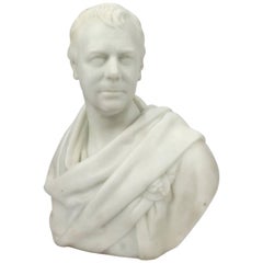 Antique Neoclassical English Marble Bust of Sir Walter Scott After F. C. Leggatt