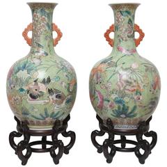 Pair of Vintage Chinese Vases on Stands