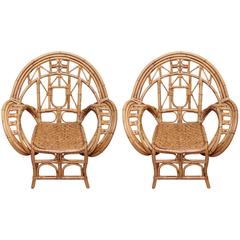 Pair of Large Fan Back Bamboo Chairs