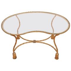 Gilded Kidney Shaped Italian Rope and Tassel Coffee Table
