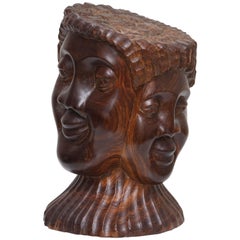 Jamaican Folk Art Sculpture of Three Faces
