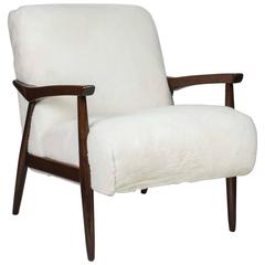 Mid-Century Shearling Chair in Walnut Frame