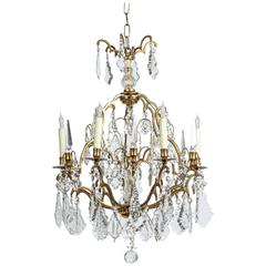 1970s Eight-Light Bronze and Crystal Chandelier 3