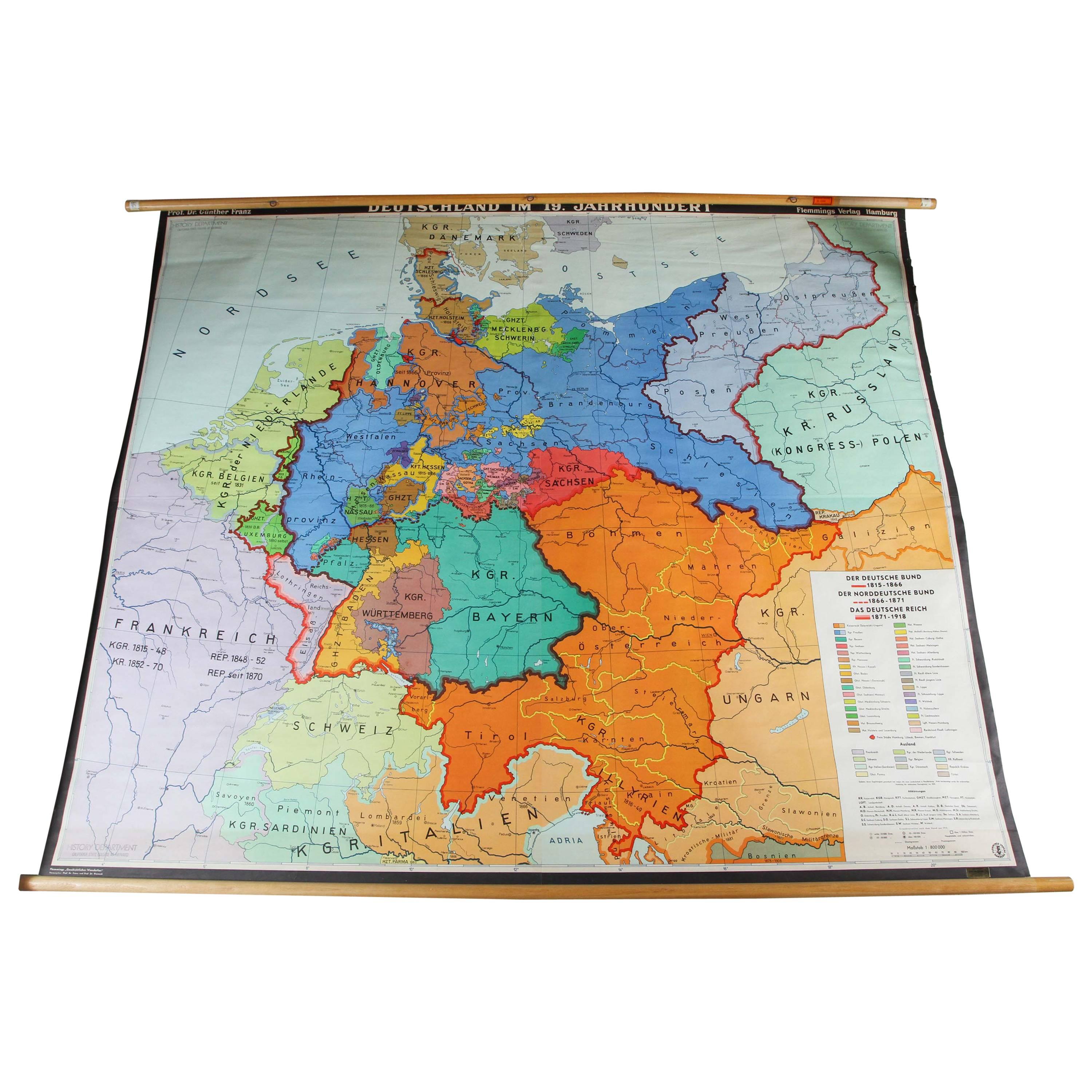 German Historical Map in Full Color Spanning, 1815-1918