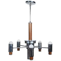 1960s Five-Arm Mid-Century Modern Chandelier with Wood Pedestal 5