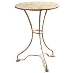 White Painted Iron French Bistro Table with Raw Edge Marble Top, circa 1900