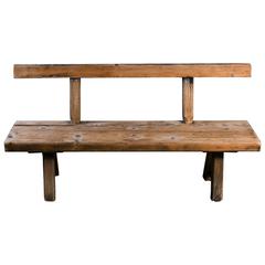 Long Primitive Wooden Bench with Back