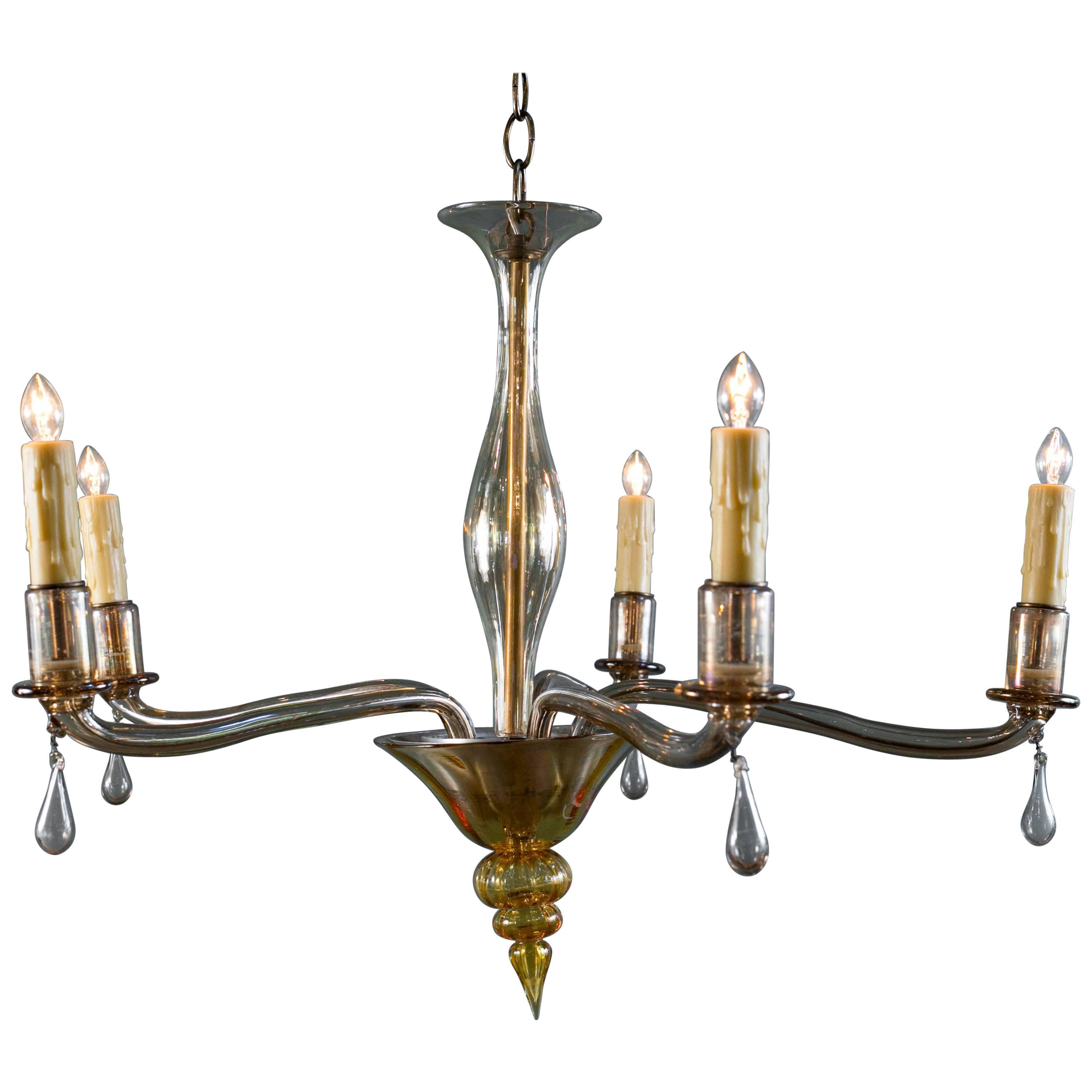 Mid-Century Vintage Amber Colored Murano Glass Chandelier in the Style of Venini For Sale