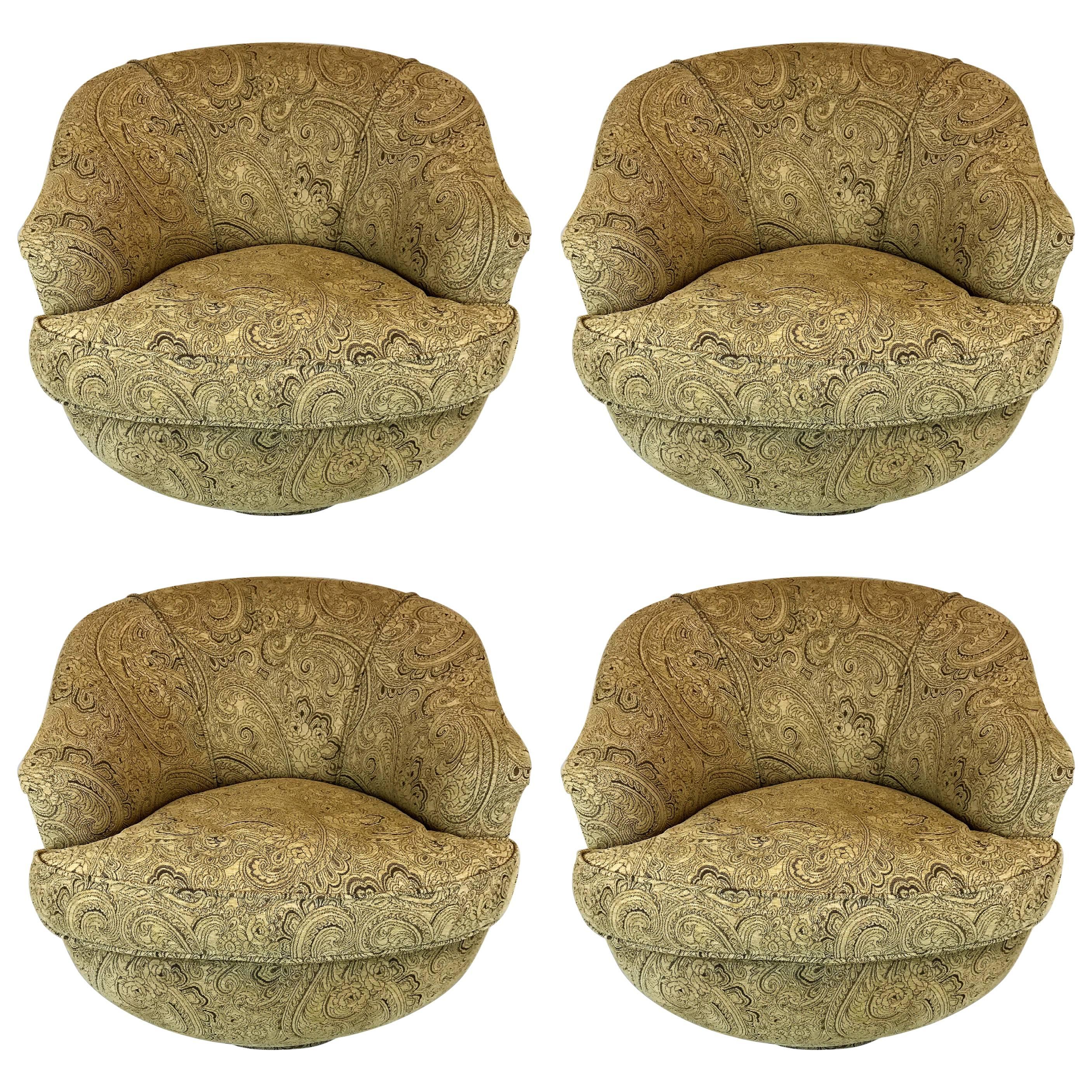 Set of Four Mid-Century Barrel Swivel Chairs in the Style of Milo Baughman For Sale