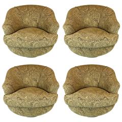 Vintage Set of Four Mid-Century Barrel Swivel Chairs in the Style of Milo Baughman