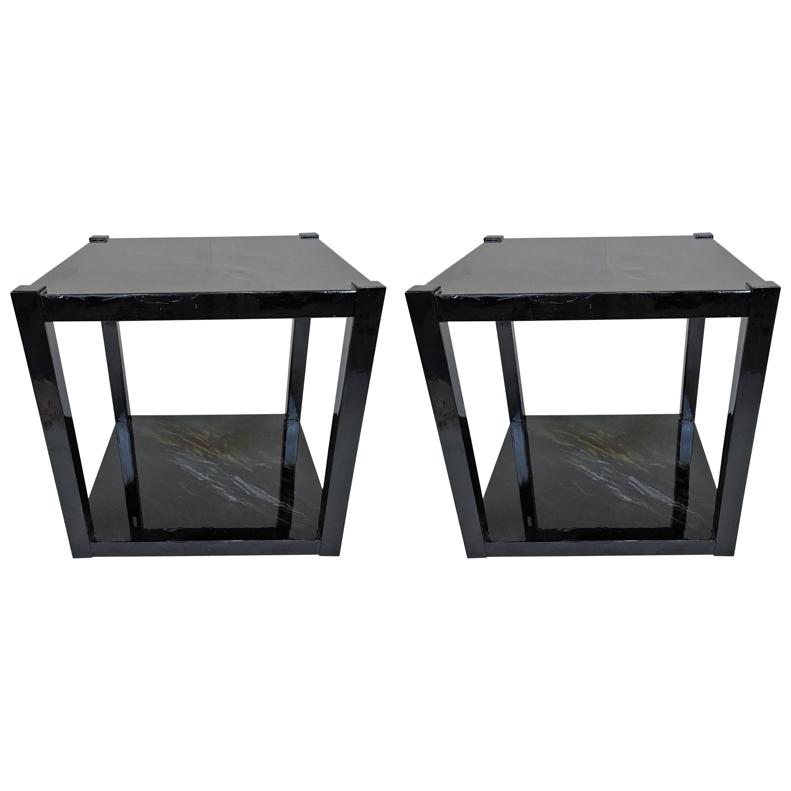 Pair of 21st Century Black Lacquered Side Tables by William Loyd For Sale