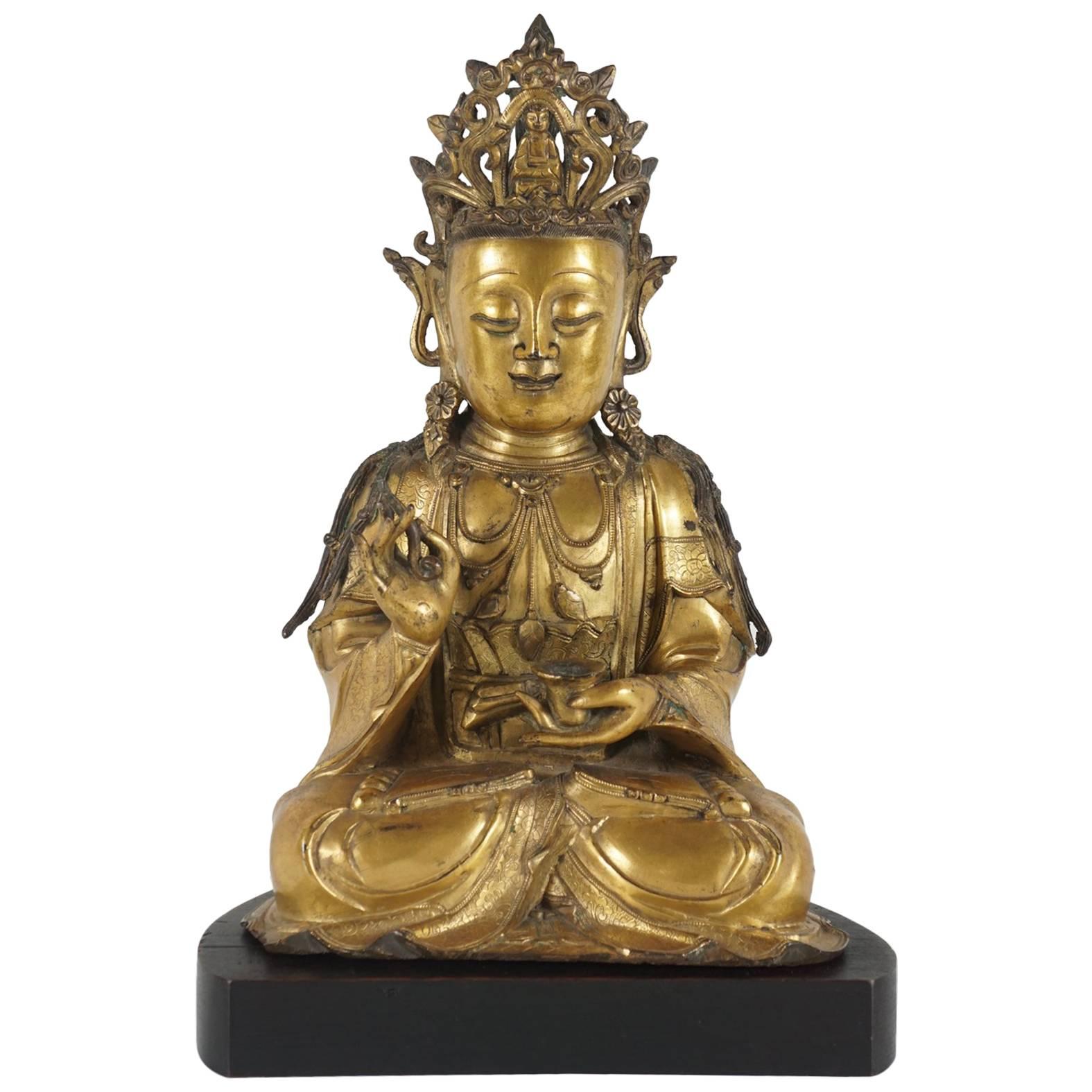 Chinese Period Ming Dynasty Gilded Bronze Figure of Guanyin