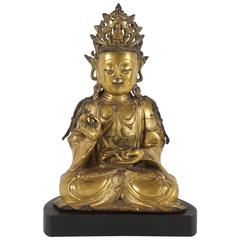 Chinese Period Ming Dynasty Gilded Bronze Figure of Guanyin